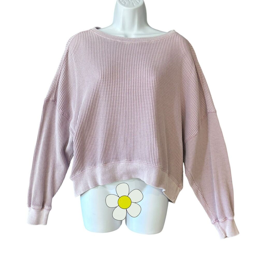 UO Out From Under Luciana Waffle Knit Thermal Top Long Sleeve Size M Lilac Pink